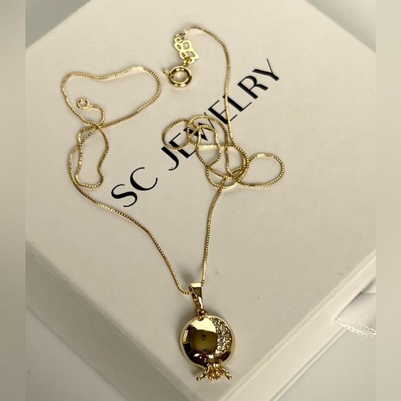 Pomegranate Necklace 14k Gold Plated CZ Stone - Picture 5 of 9